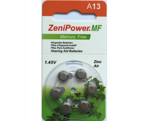 Батарейки для слуховых аппаратов ZeniPower тип 13